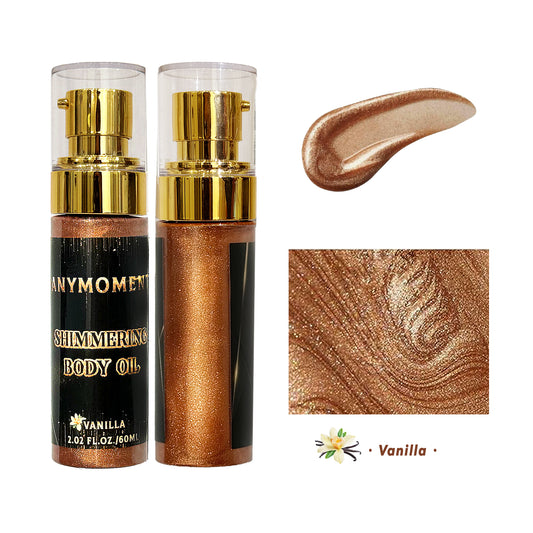 ANYMOMENT's Illuminate Me Shimmering Body Oil offers 2.02 oz of moisturizing benefits. It combines Apricot, Jojoba, and Avocado Oils with Vitamin E for quick absorption while nourishing and hydrating your skin. This product is suitable for all skin types