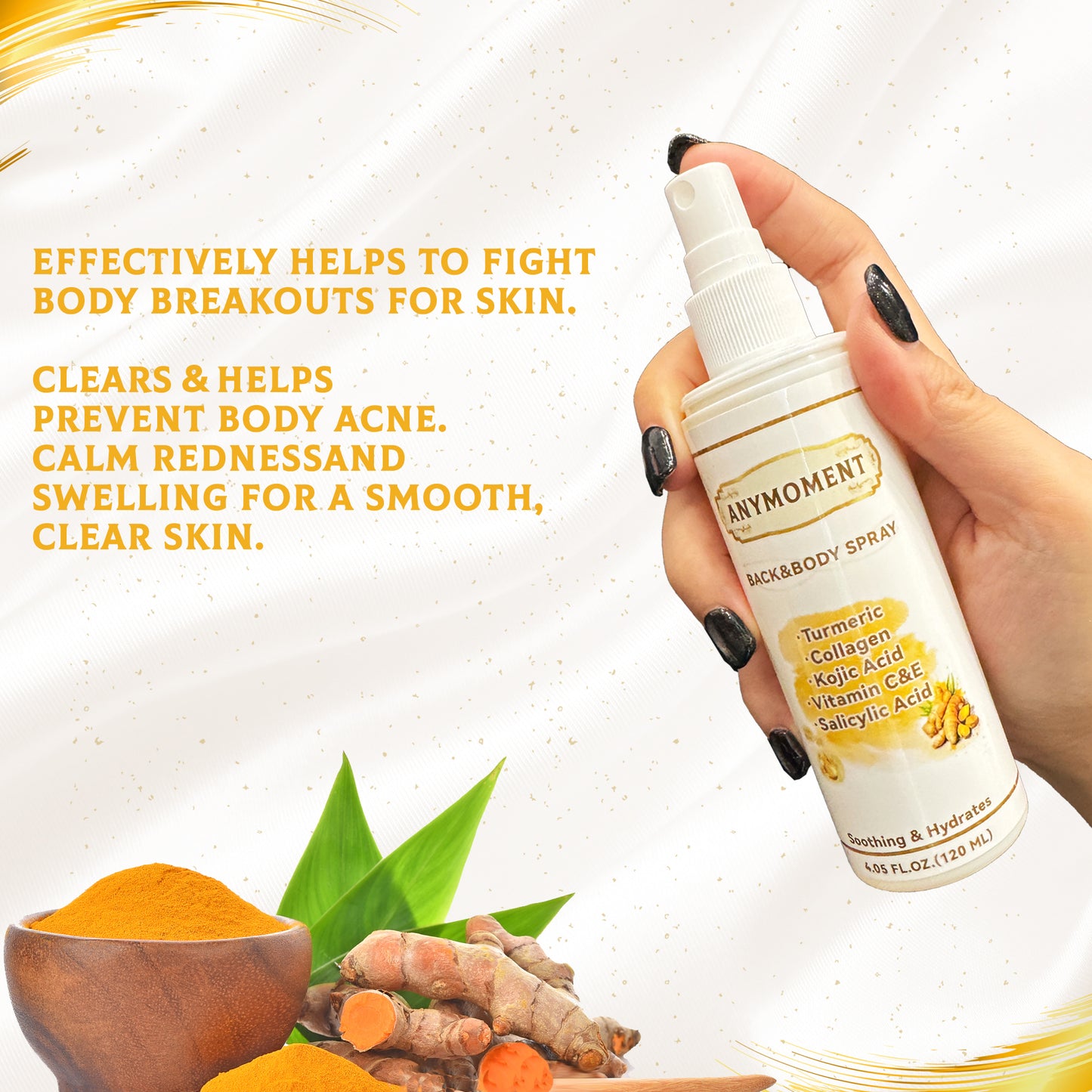 ANYMOMENT Turmeric Back & Body Spray for Dark Spot Removal - Enriched with turmeric, this gentle and non-irritating spray is perfect for caring for skin blemishes!